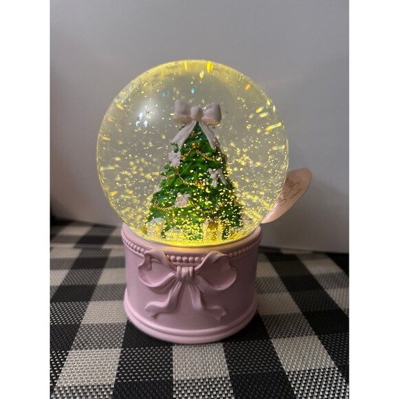 New Sugar & Snow Christmas Tree Snow Glob LED, Pink Bow Base. - Picture 4 of 4